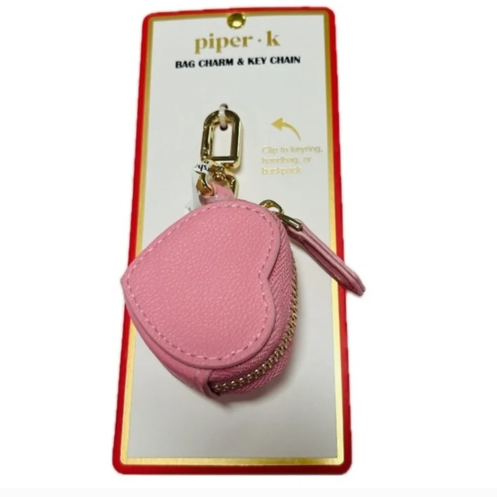 💕▪️PIPER K▪️ Beautiful  Vegan  Leather Pink Heart Key Chain Bag Charm
